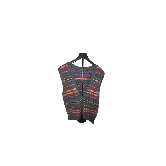Structure Sweater Vest Mens Large Wool Knit Aztec Fair Isle Button 90s Vintage - Picture 1 of 6